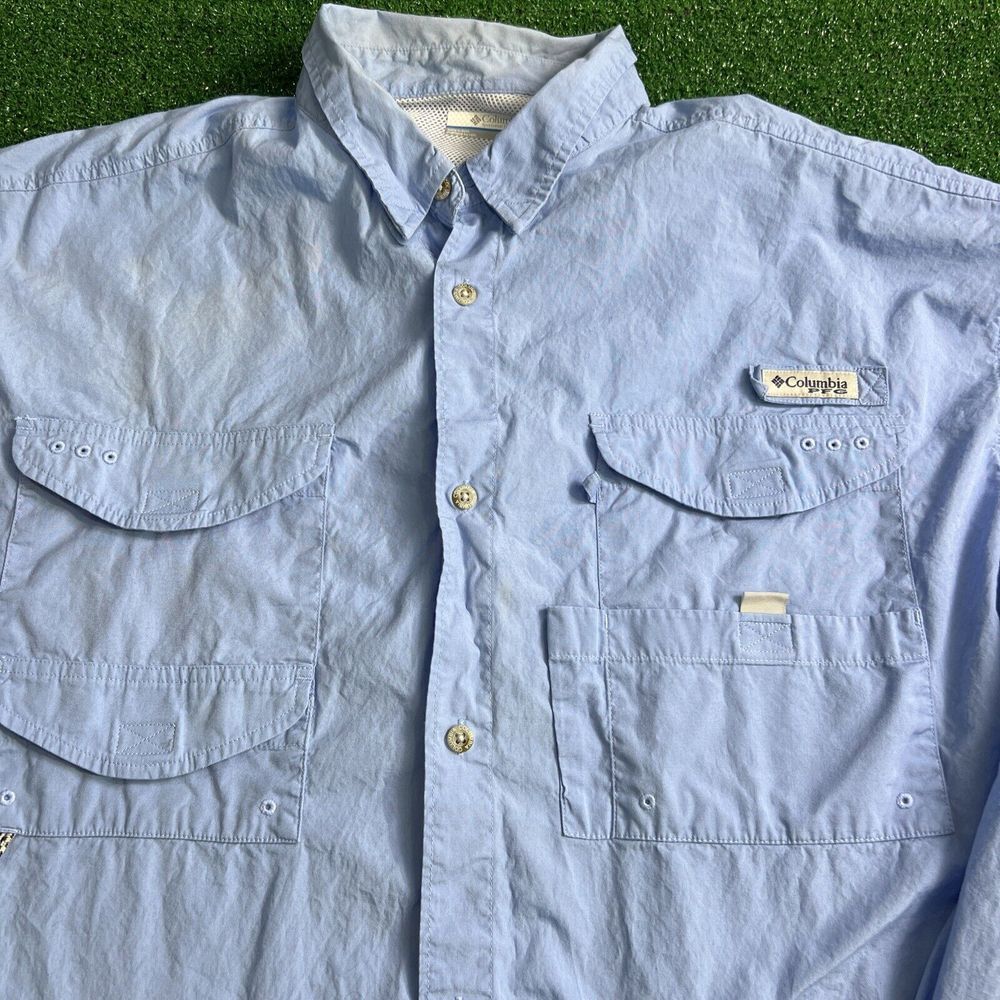 Columbia PFG Mens Shirt Light Blue‎ Omni-Shield Long Sleeve Size XXL